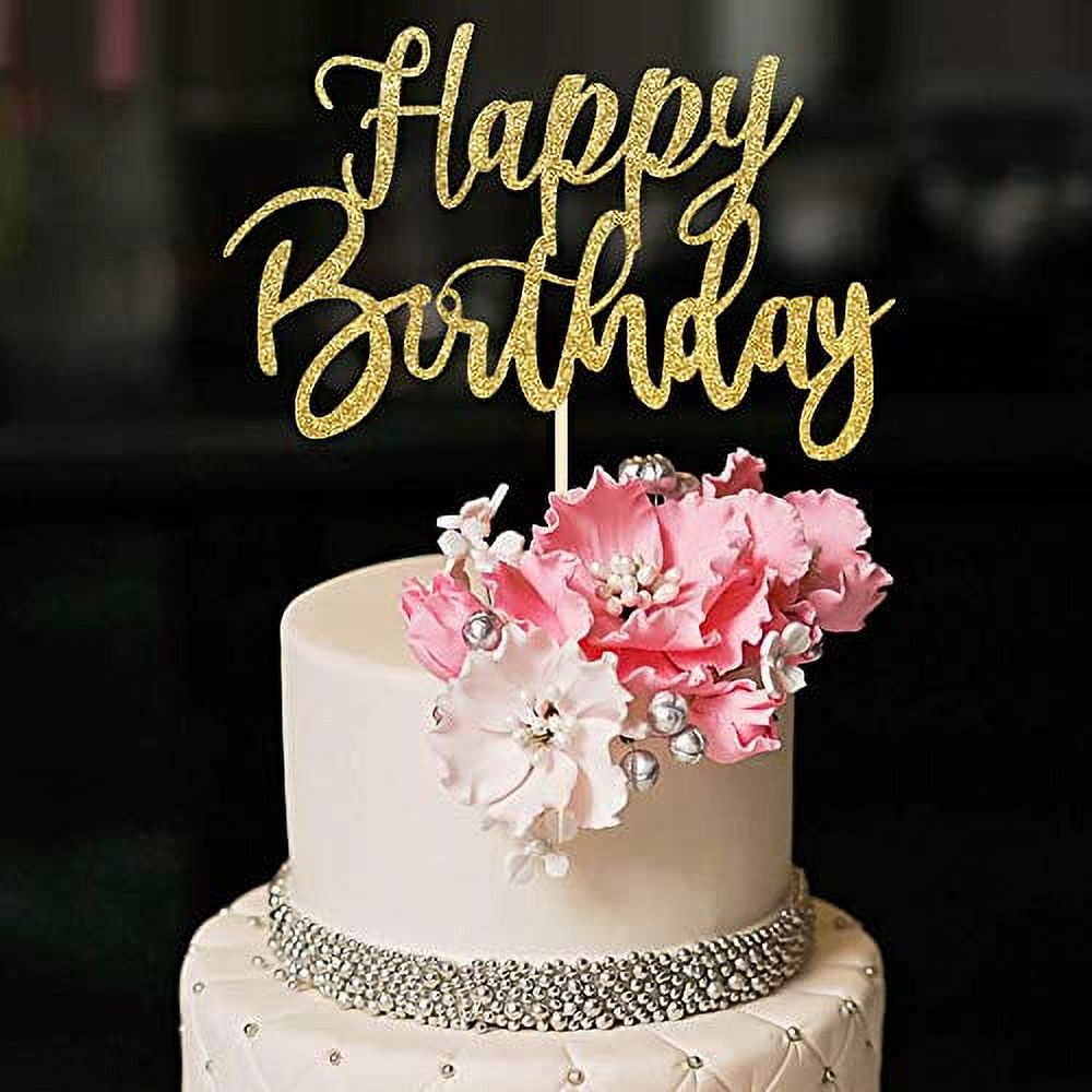 YUINYO Handmade Glitter happy birthday Cake Topper, Happy Birthday